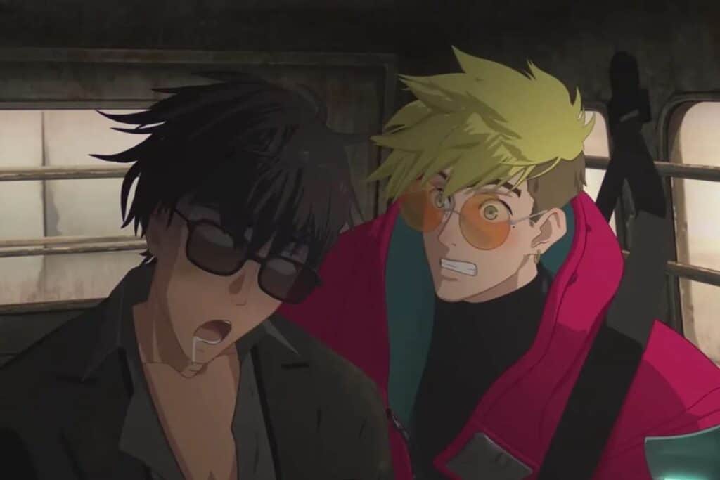 Deux personnages d'animé regardant droit devant.