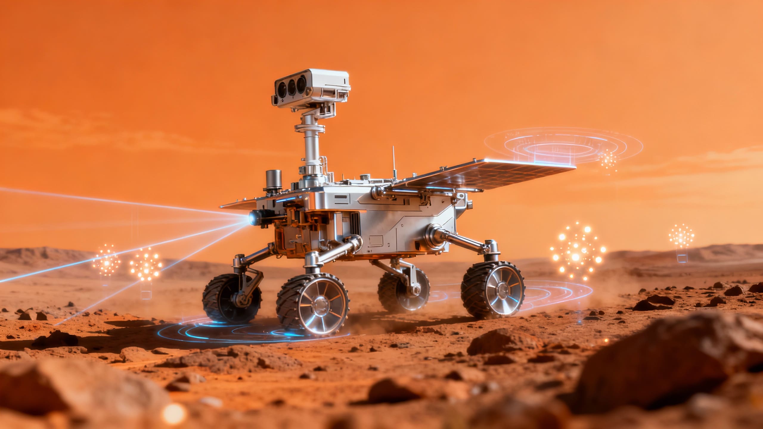 Rover explorant la surface de Mars.