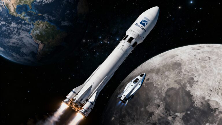 Fusée volant dans l'espace près de la Lune.