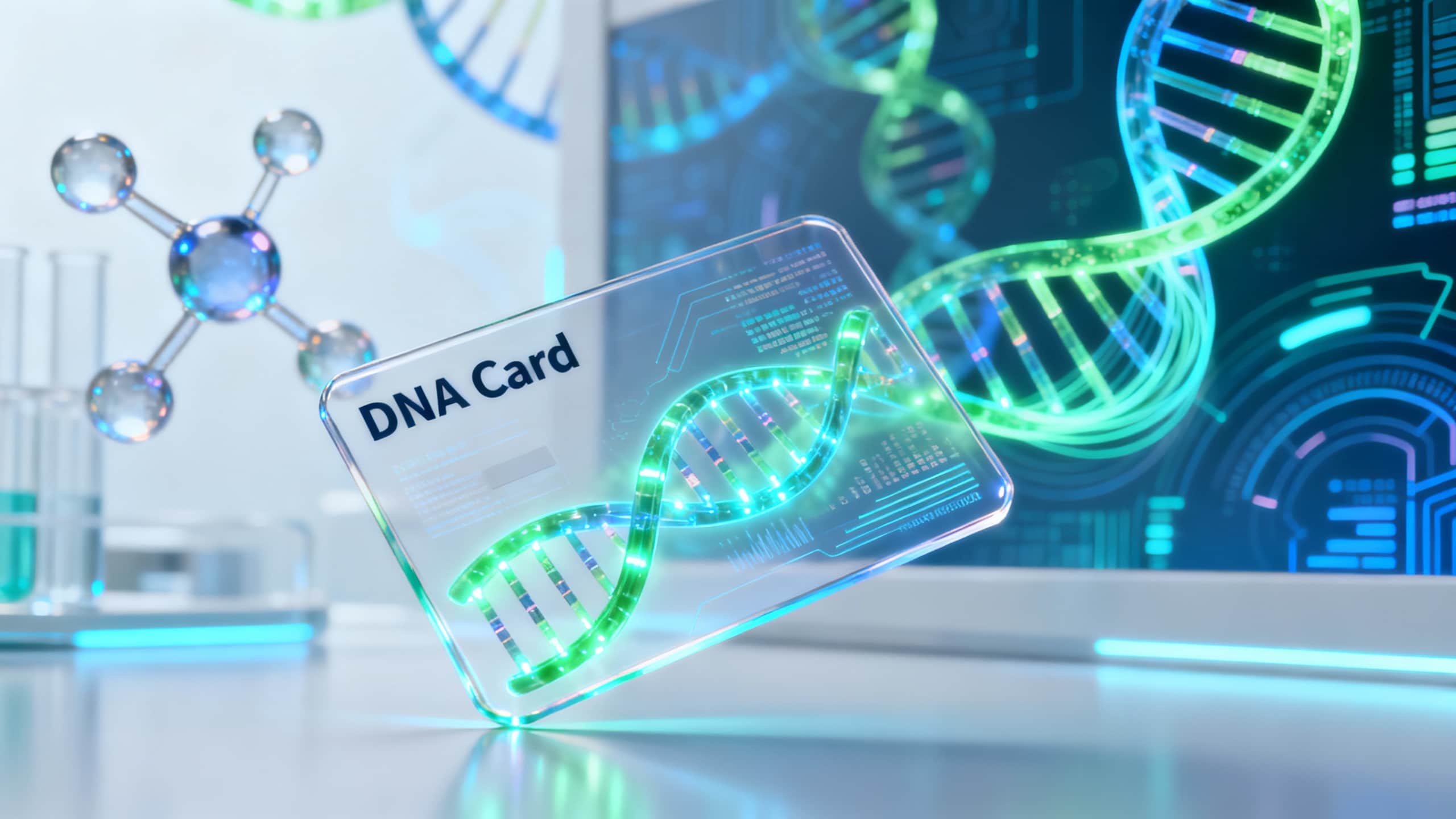 Carte ADN avec séquence génétique.