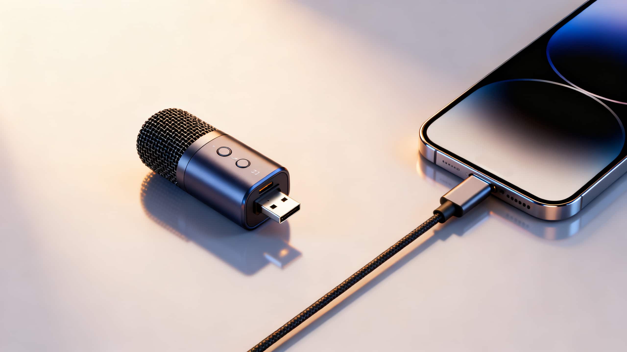 Micro USB et smartphone connectés par câble.