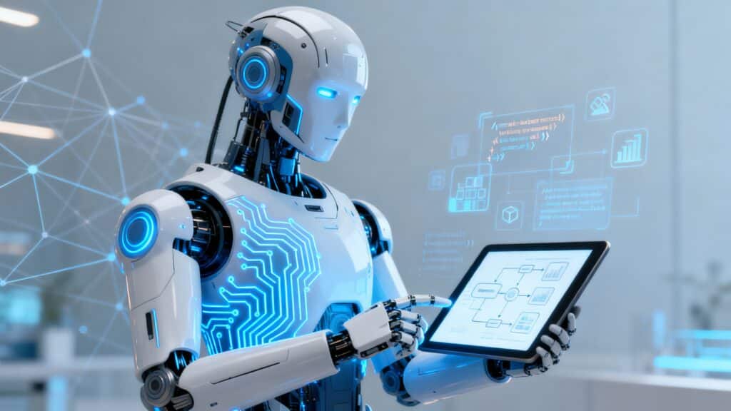 Robot utilisant une tablette numérique.