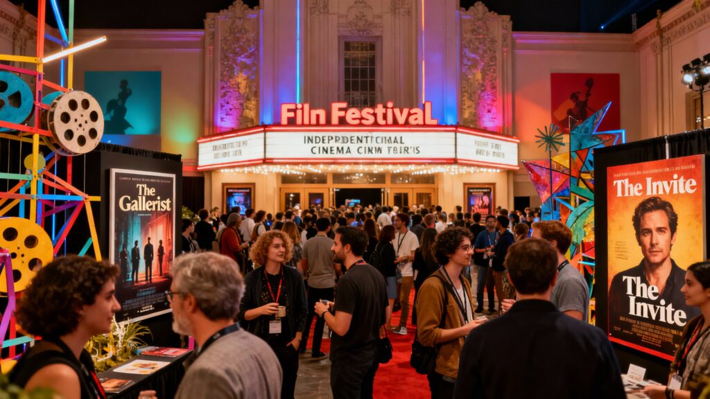 Festival de cinéma animé avec des affiches de films.