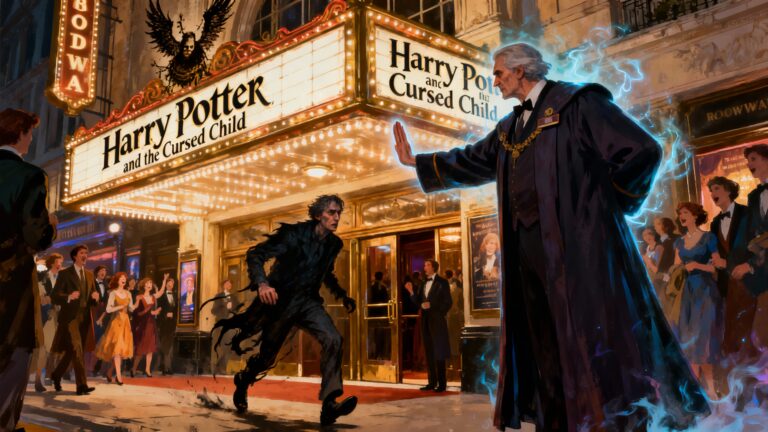 Théâtre illuminé avec affiche Harry Potter.
