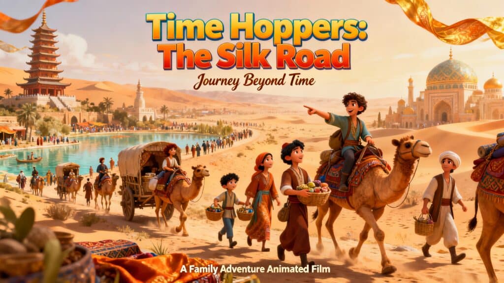 Des enfants sur la Route de la Soie animée.