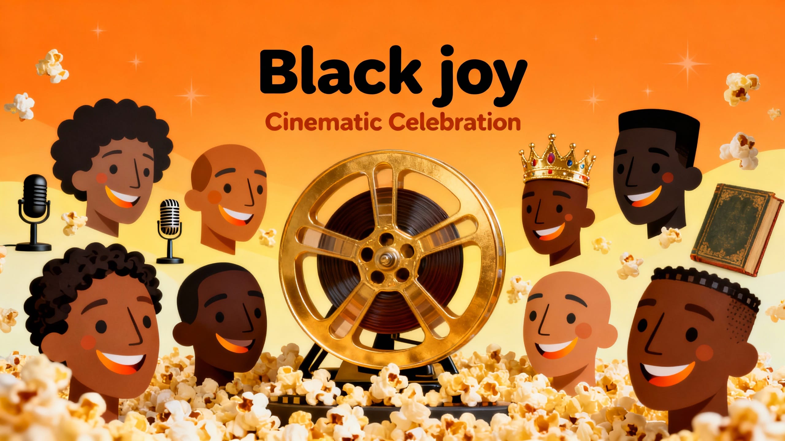 Affiche joyeuse célébration cinéma avec visages souriants