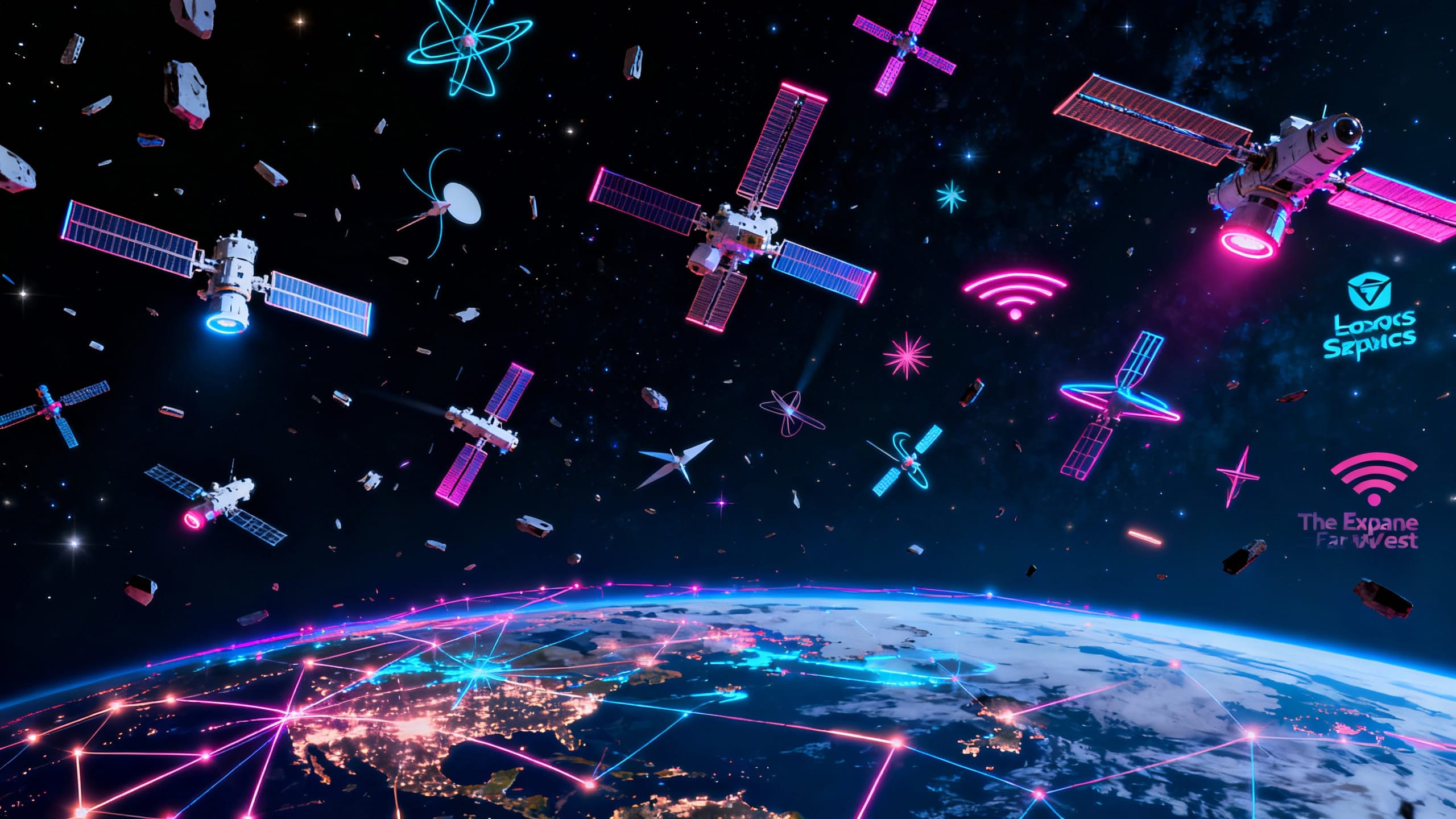 Satellites flottant dans l'espace au-dessus de la Terre.