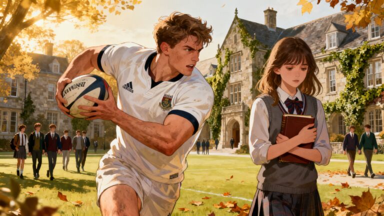 Étudiant jouant au rugby sur le campus.