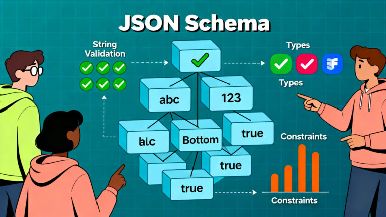 Schéma JSON expliqué avec validation et types.