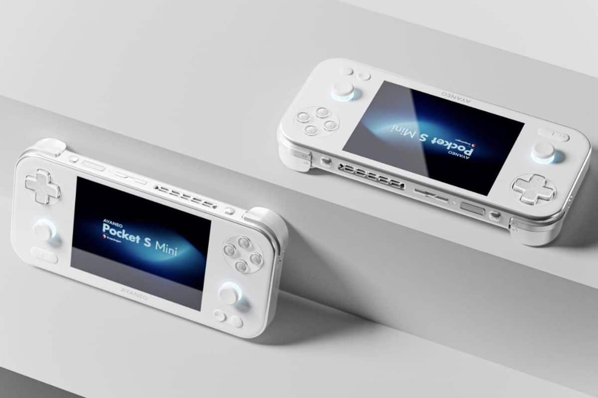 Deux consoles de jeu portables blanches affichées.