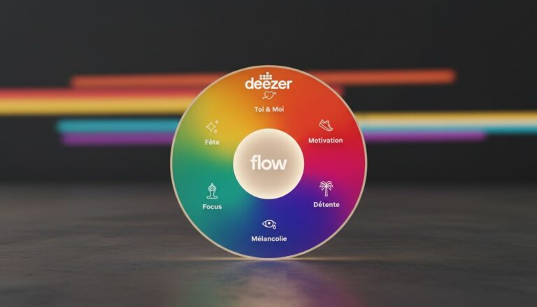 Roue flow Deezer avec émotions musicales variées.