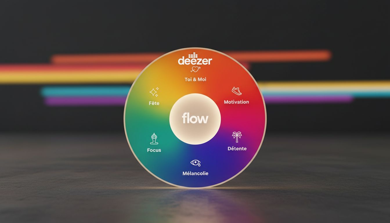 Roue flow Deezer avec émotions musicales variées.