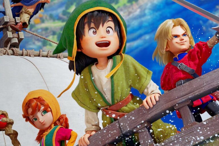 Personnages animés sur un bateau en mer.