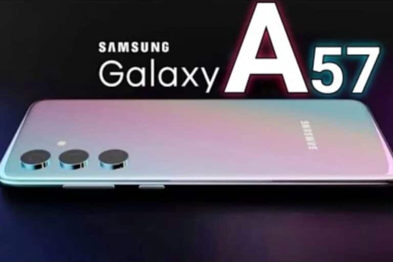 Smartphone Samsung Galaxy A57 avec triple caméra.
