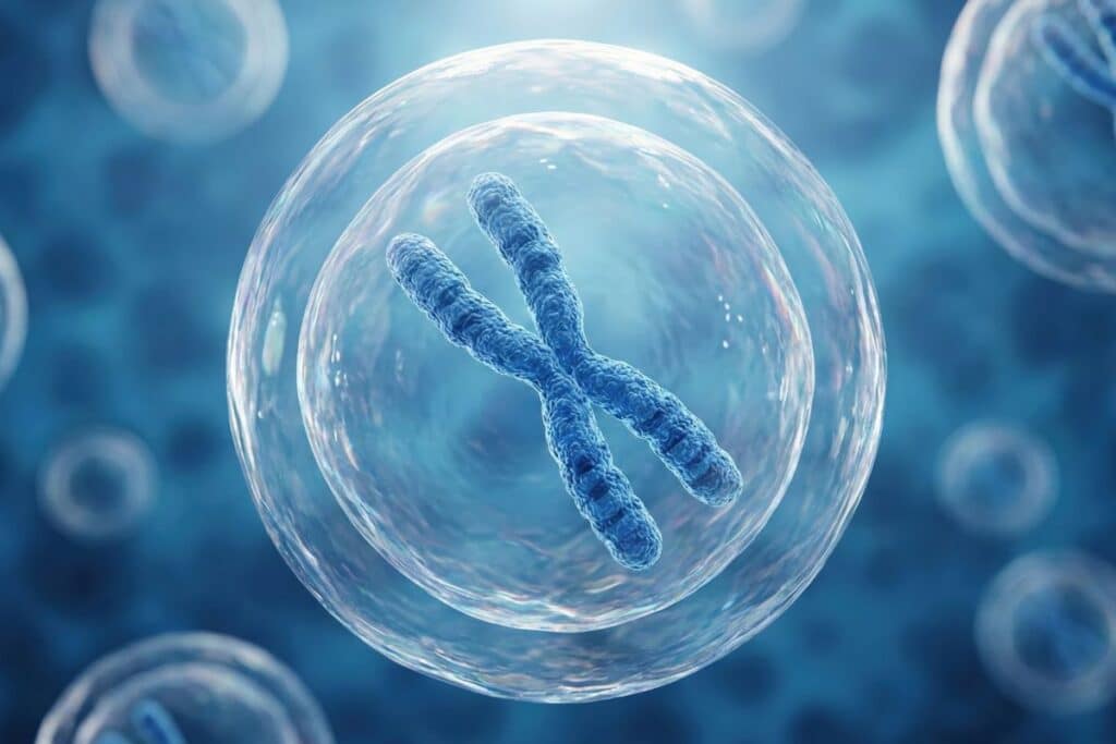 Illustration d'un chromosome dans une cellule.