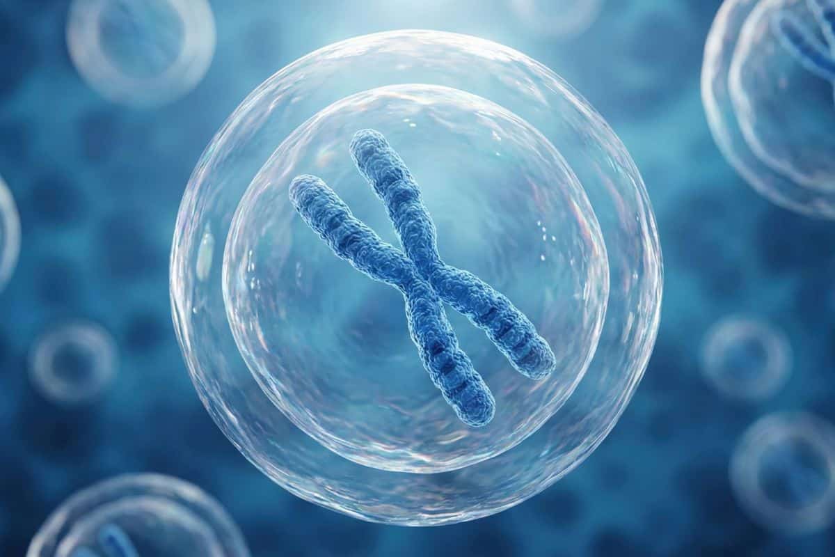 Illustration d'un chromosome dans une cellule.