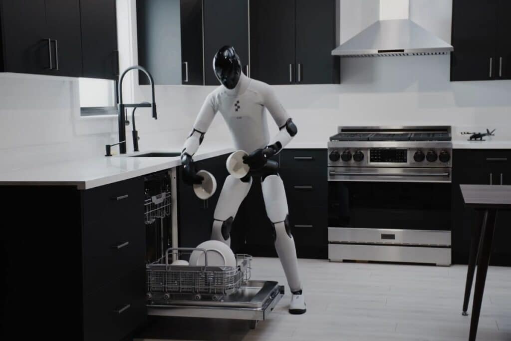 Robot range des assiettes dans la cuisine.