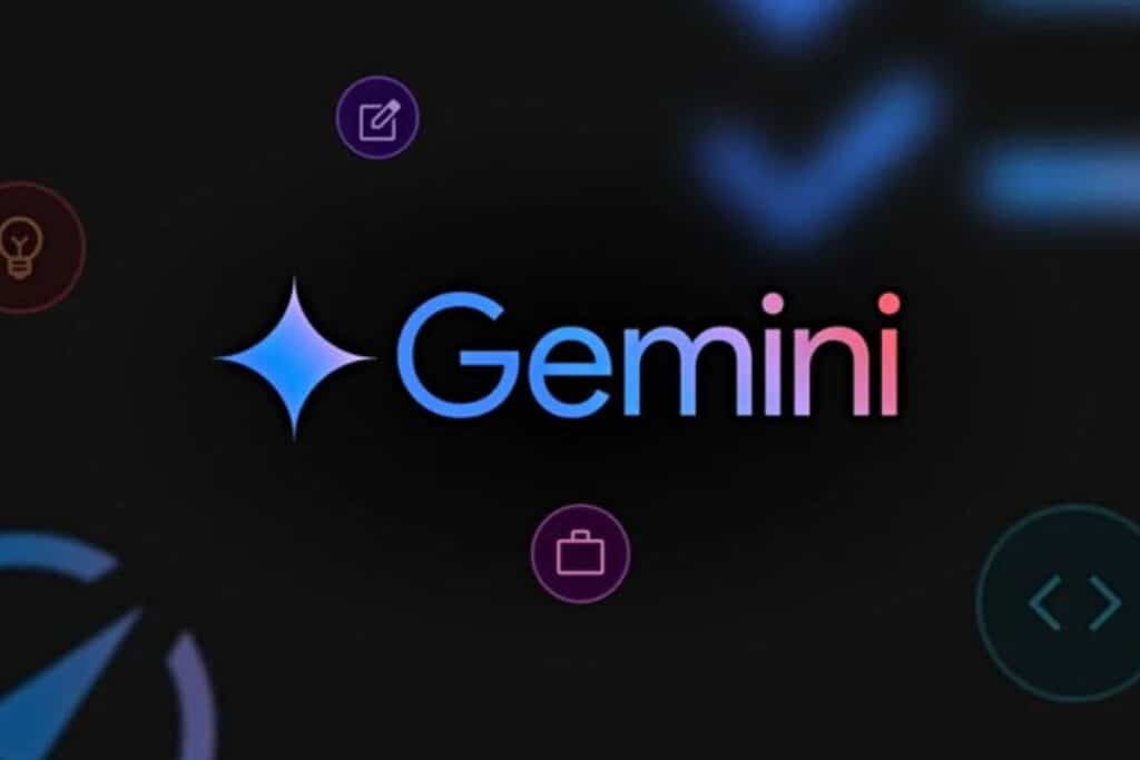 Logo Gemini avec icônes sur fond noir.