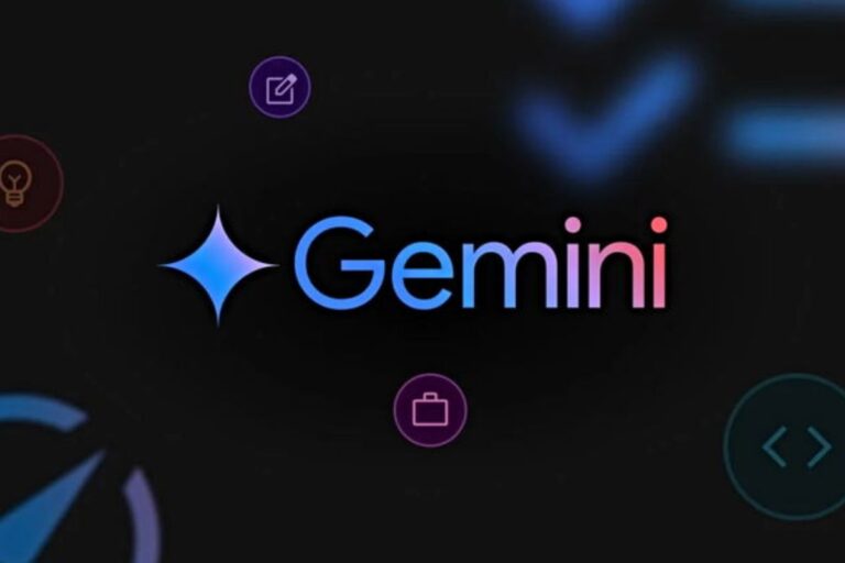 Logo Gemini avec icônes sur fond noir.