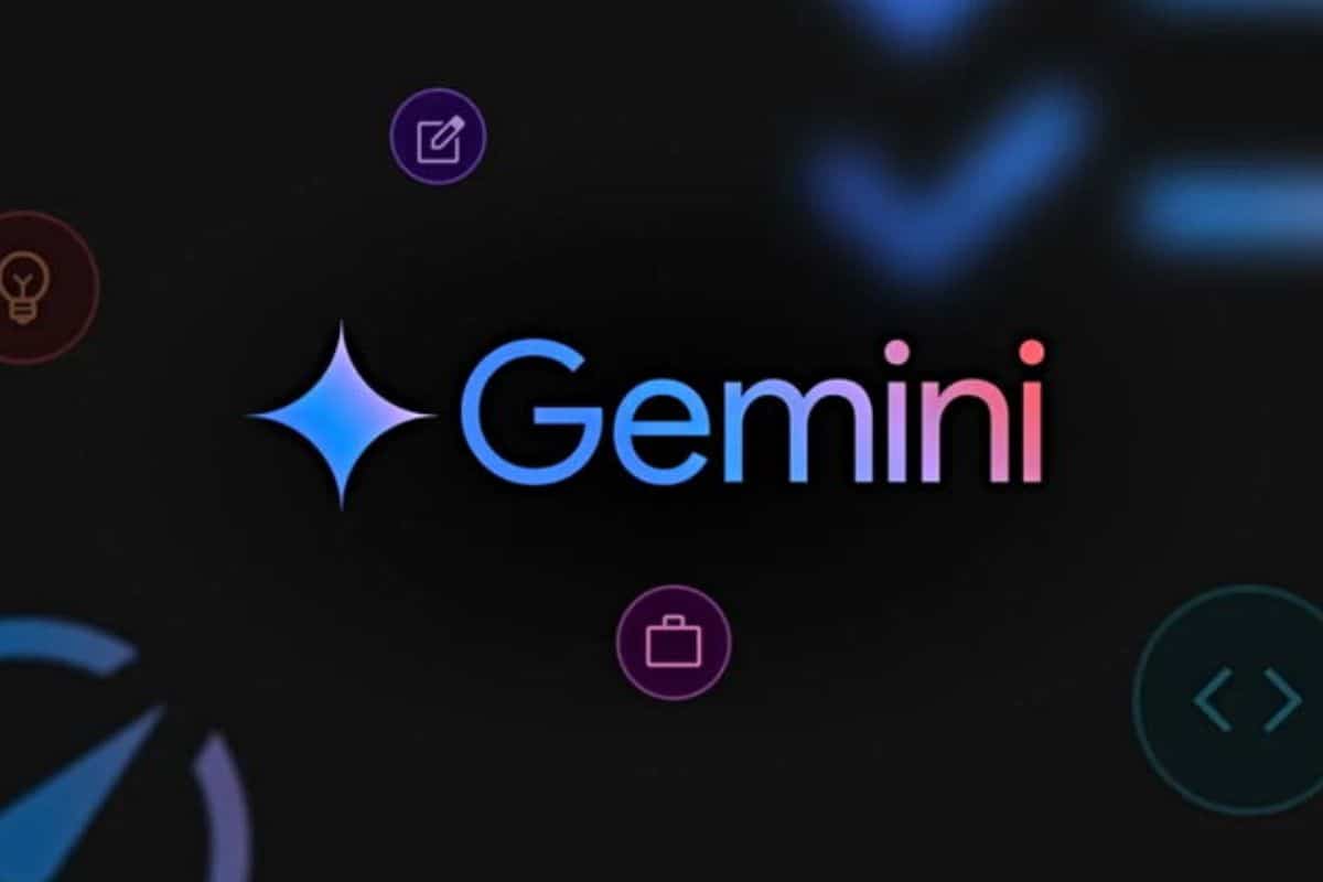 Logo Gemini avec icônes sur fond noir.