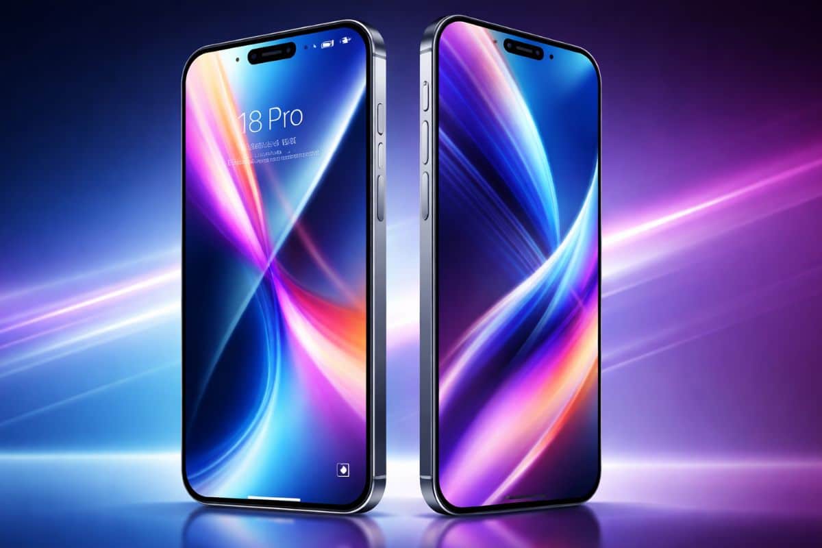 Deux smartphones modernes avec fond coloré.