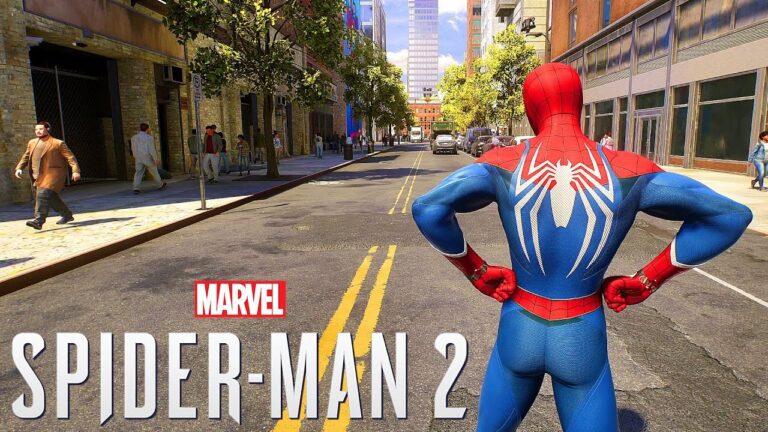 Spider-Man debout dans une rue de la ville.