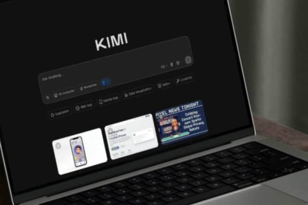 Écran d'ordinateur portable affichant le moteur de recherche KIMI.