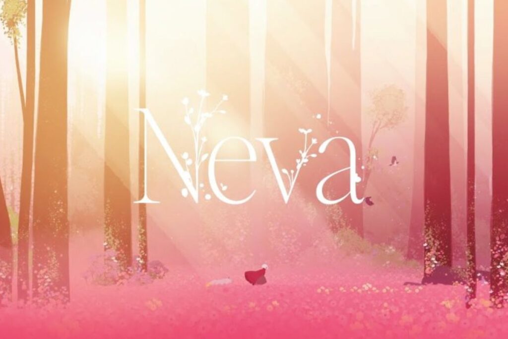 Titre Neva sur fond de forêt lumineuse.