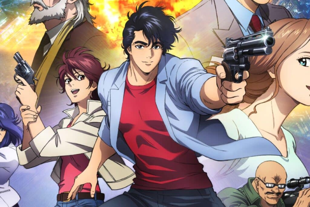 Personnages d'anime armés dans une scène d'action.