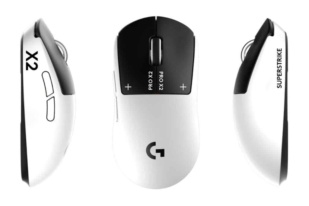 Trois souris gamer blanche avec boutons visibles.