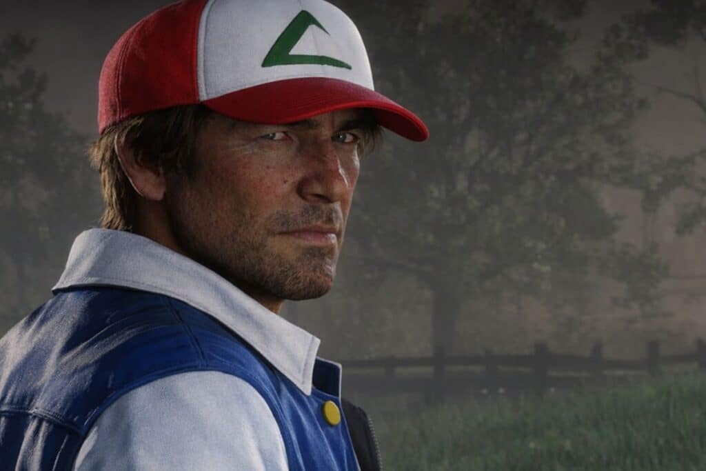 Homme portant une casquette rouge et blanche.