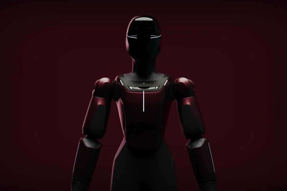 Robot humanoïde futuriste sur fond sombre