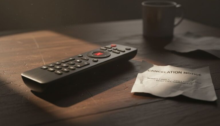 Télécommande et avis d'annulation sur table en bois.