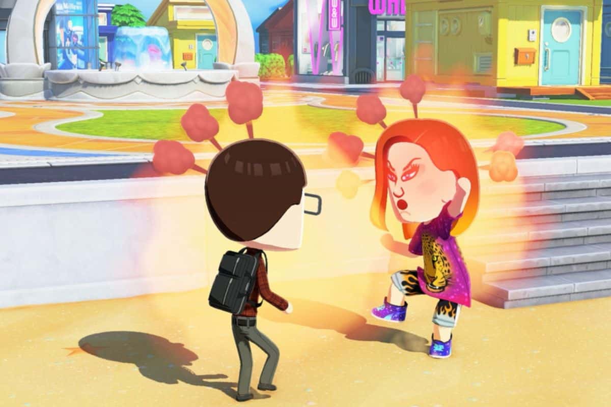 Deux avatars discutent animés dans un jeu.