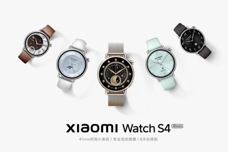 Cinq montres Xiaomi Watch S4 de différentes couleurs.