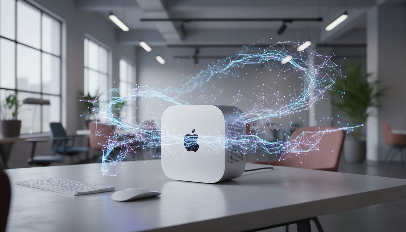 macmini ai bureau futuriste