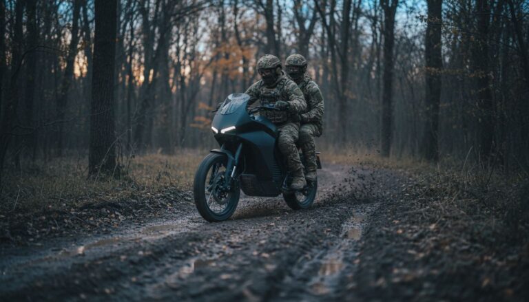 moto militaire ukraine nuit