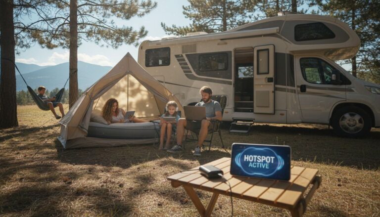famille camping connectee